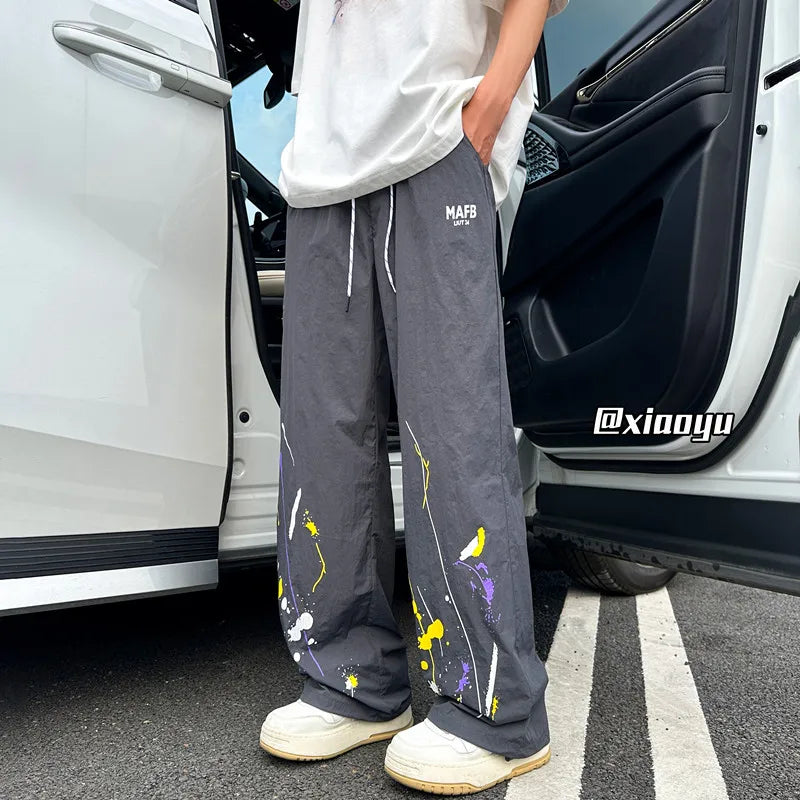 High Street Fashion Printing Letter Design Brand Wide Leg Casual Long Pants Men's Loose Hip Hop Street All-match Male Pants