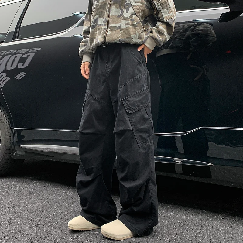 Y2K Big Pocket Men's Cargo Pants Japanese 2025 New Harajuku Loose Straight Wide Leg Trousers Baggy Pants Man Hip Hop Sweatpants