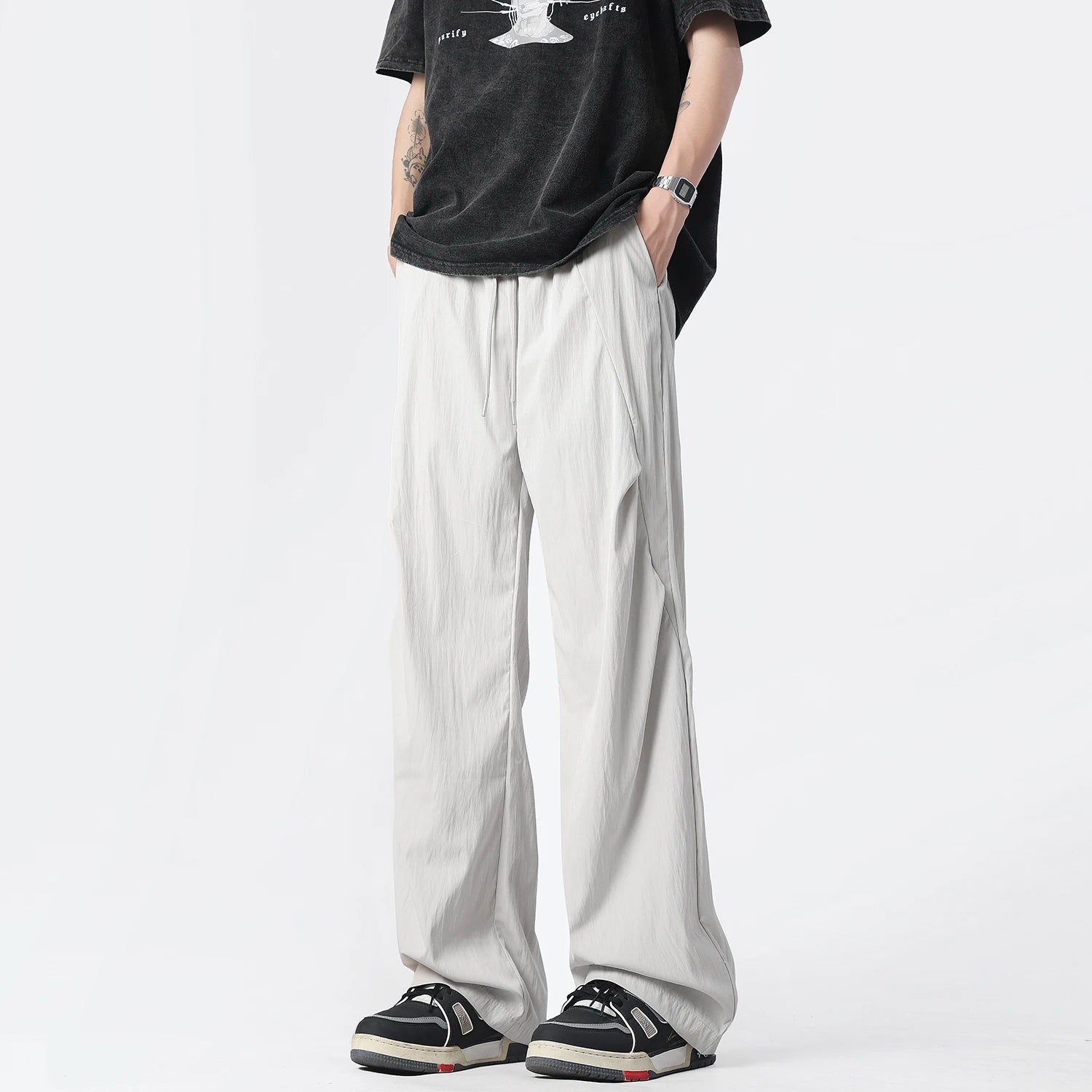Streetwear Spring AutumnCasual Men Trousers Solid Color Harajuku Cargo Pants Fashion  Elastic Waist Straight Men's Pants 5XL