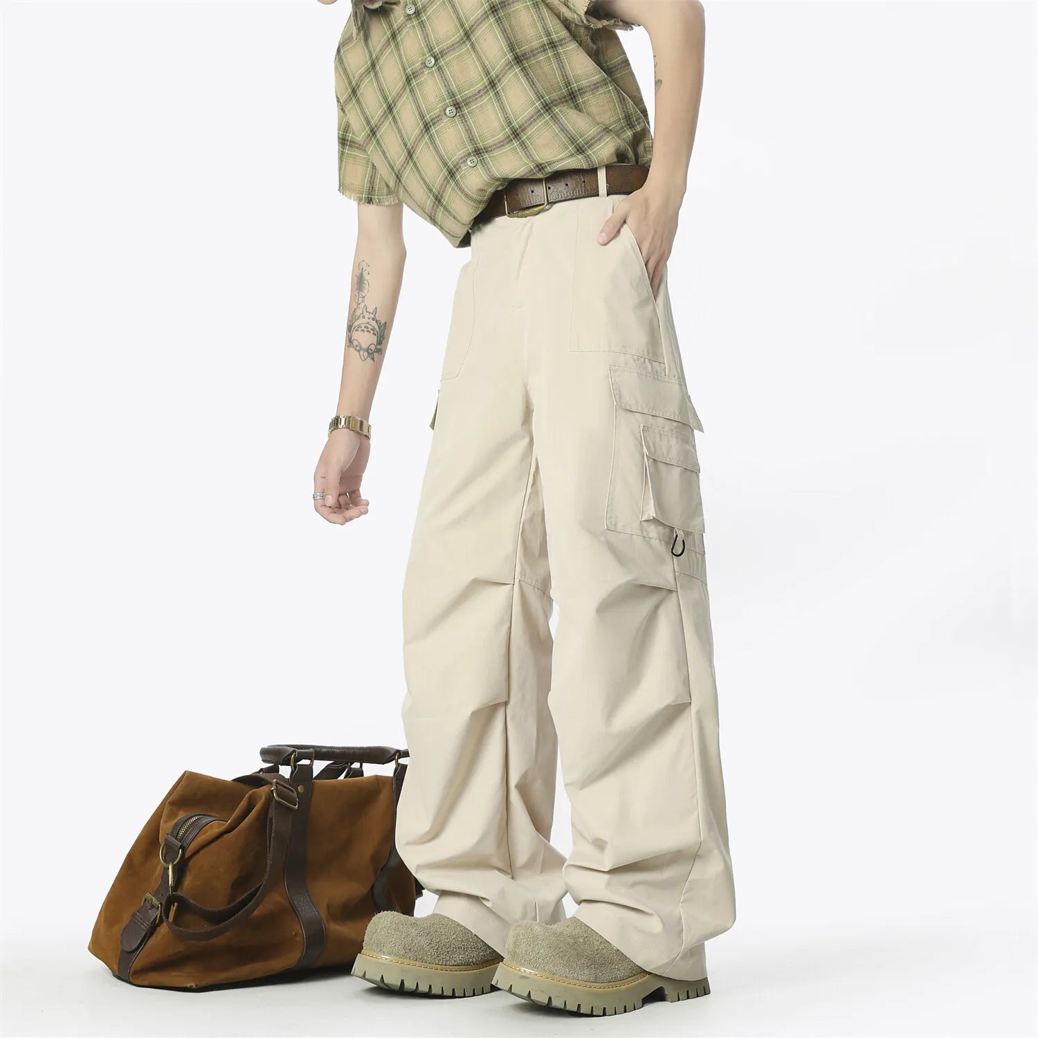 Autumn New Wide Leg Pocket Cargo Pants Men Trousers Neutral Loose Casual Straight Outdoor Fashion Pants Sweatpants 4XL