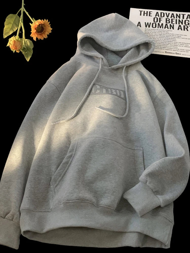 American Style Letter Printed Hoodies For Men Autumn Casual Cotton Fleece Oversized Sweatshirts Y2K Streetwear Sudadera Hombre