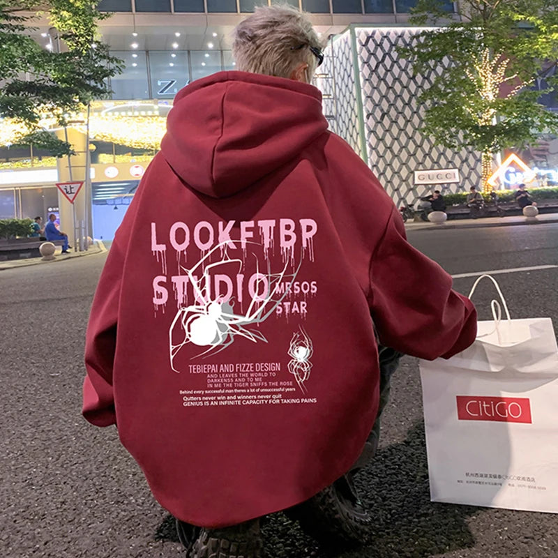 Winter Streetwear Spider Graphic Y2K Hoodies For Man Hip Hop Goth Fleece Print Pullover Hoody Oversize Retro Hooded Sweatshirts