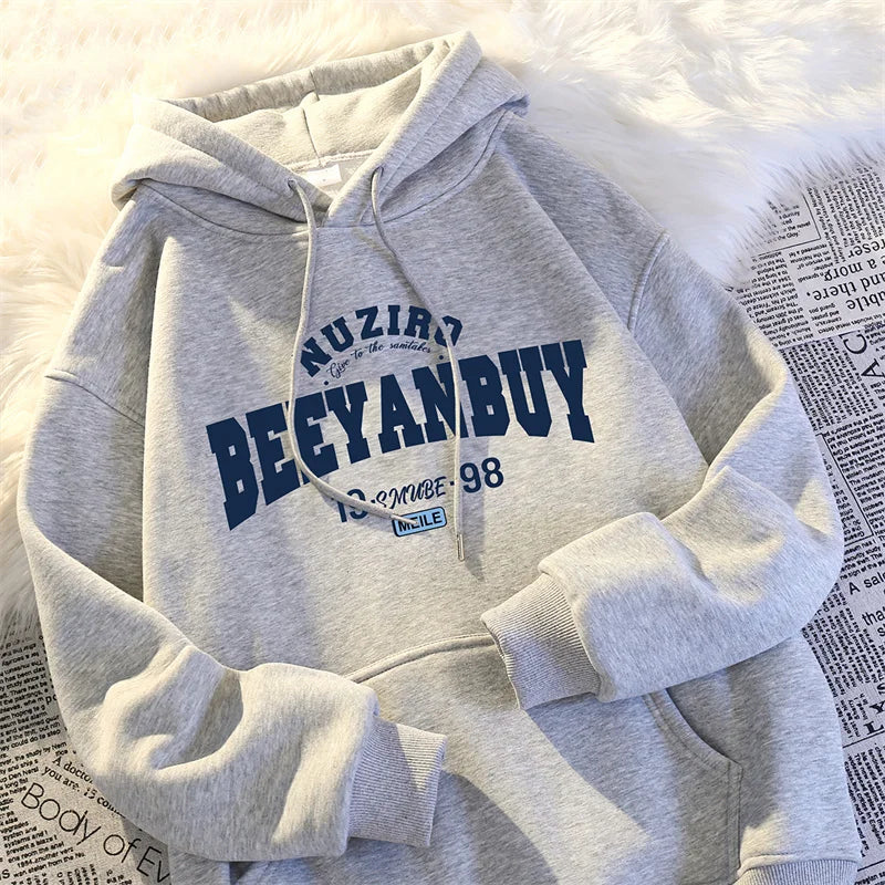 Autumn High Street Letter Printed Y2K Hoodies For Man Oversized Long Sleeve Hooded Sweatshirts Vintage Fleece Sudadera Hombre