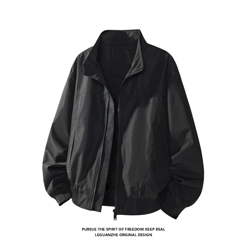 Bomber Jacket Men Fashion Casual Windbreaker Jacket Coat Solid Color New Hot Outwear Solid Stand Cargo Black Jackets Coat 5XL