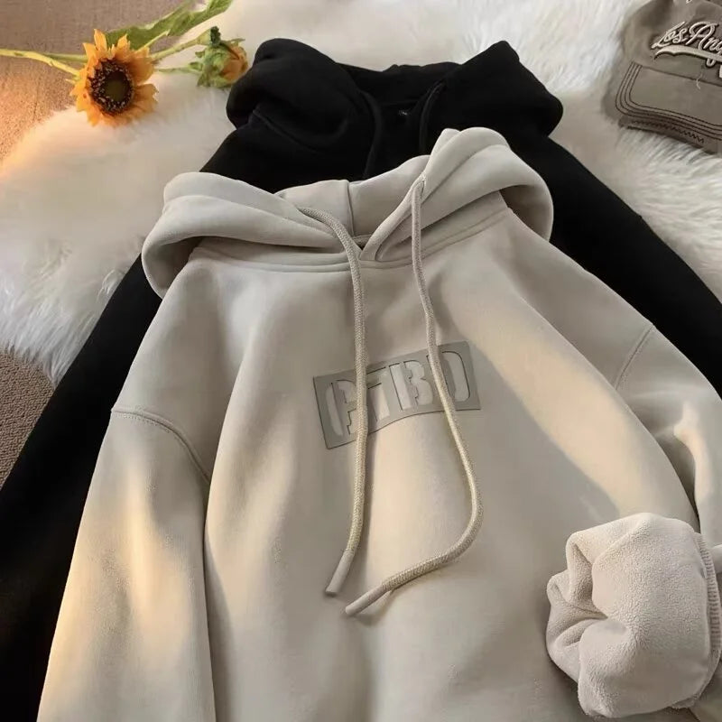 American Style Letter Printed Hoodies For Men Autumn Casual Cotton Fleece Oversized Sweatshirts Y2K Streetwear Sudadera Hombre