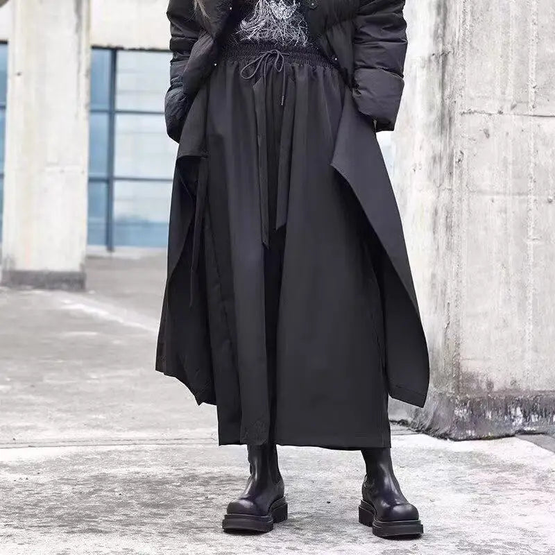Men's Wide Leg Pants Solid Joggers Streetwear Elastic Waist 2025 Irregular Skirts Trousers Men Loose Punk Pantalon 3XL