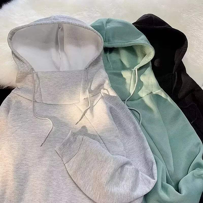 Autumn Turtleneck Fleece Hoodies Men 2026 New High Street Oversize Pullover Hoodie Unisex Y2K Vintage Hooded Sweatshirts Clothes