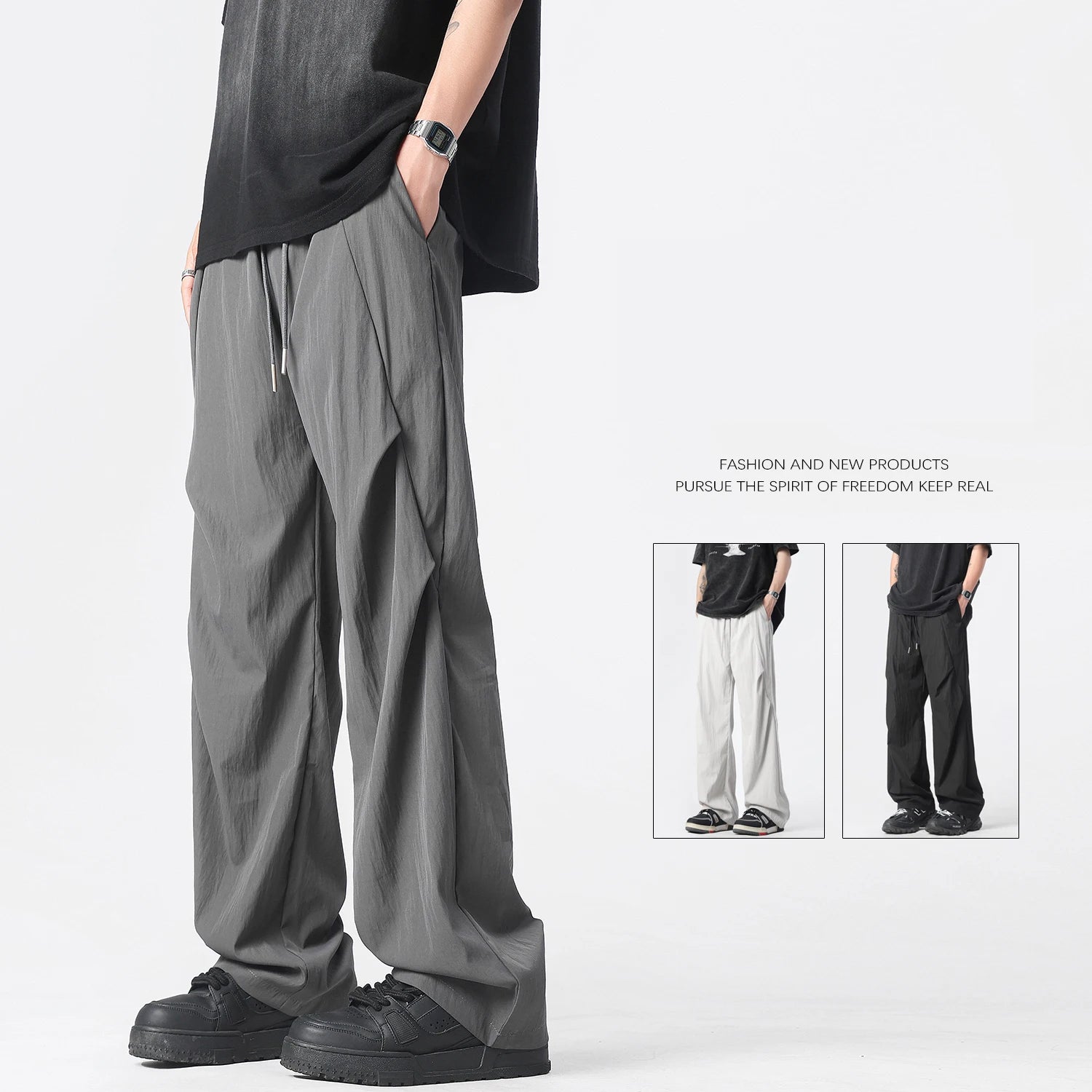 Streetwear Spring AutumnCasual Men Trousers Solid Color Harajuku Cargo Pants Fashion  Elastic Waist Straight Men's Pants 5XL