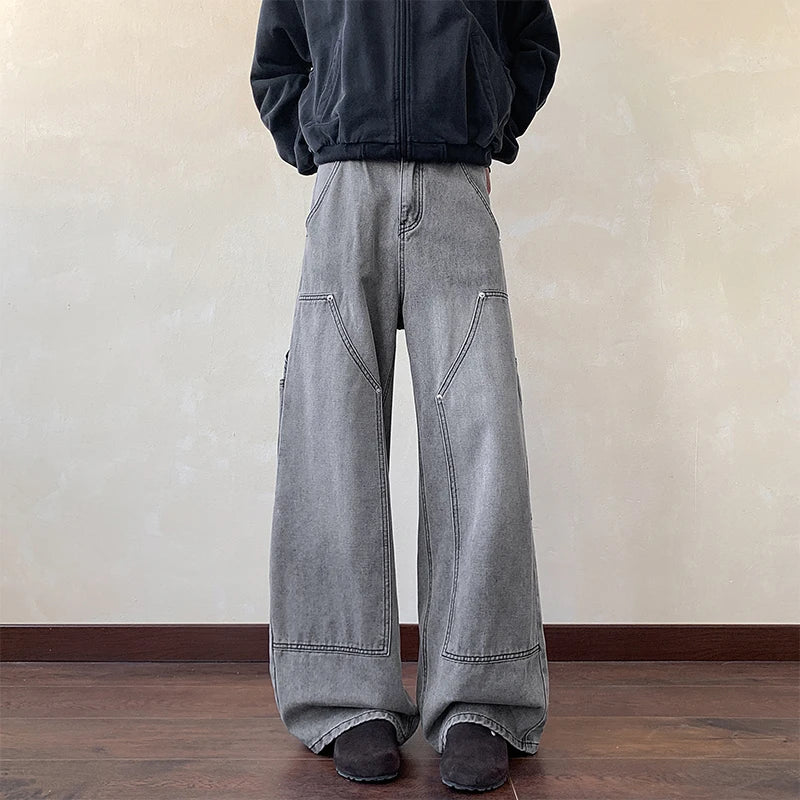 Y2k Black Baggy Cargo Jeans Trousers Men's Vintage Multi-Pocket Cargo Jeans Y2K Vintage Distressed Baggy Denim Pants Wide Leg