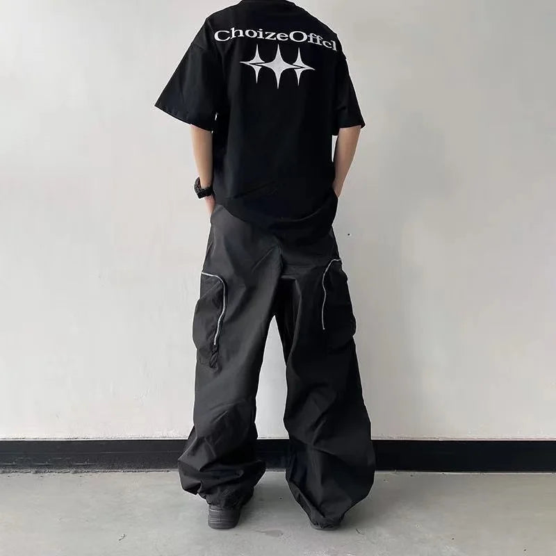 Black Baggy Cargo Pants Fashion Harajuku Straight Trousers Men's Y2K Vintage Baggy Casual Pocket Streetwear Hip Hop Korean Style