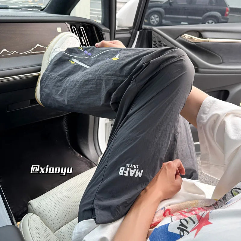 High Street Fashion Printing Letter Design Brand Wide Leg Casual Long Pants Men's Loose Hip Hop Street All-match Male Pants
