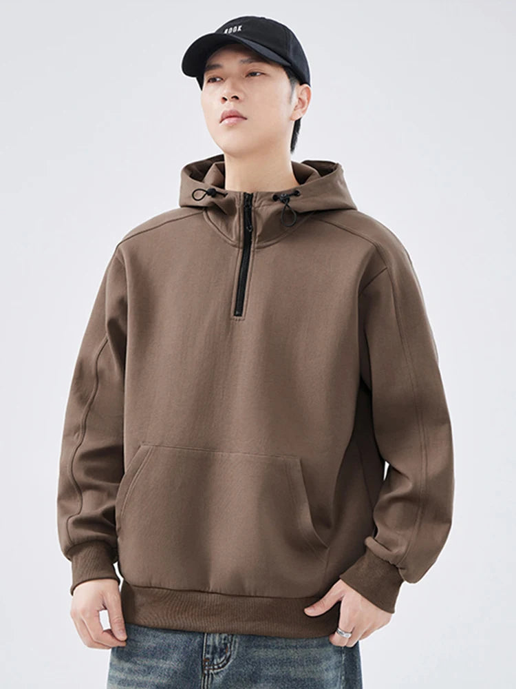 Autumn Casual Half Zipper Hooded Sweatshirts For Men High Street Fashion Fleece Pullover Hoodies Y2K Vintage Hoodie Tracksuit