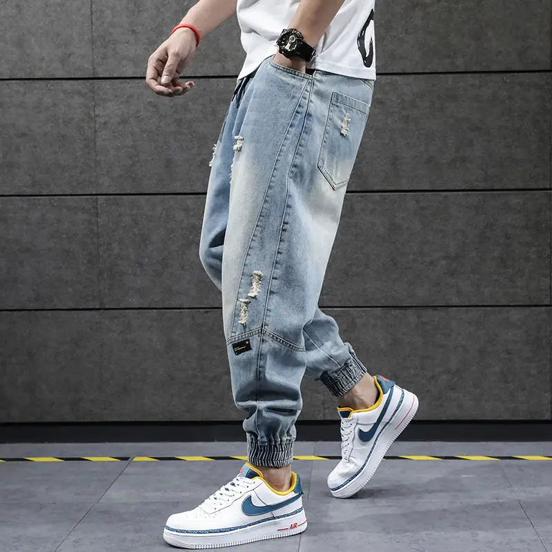 2026 New Hip Hop Harem Jeans Pants Men Loose Joggers Denim Casual Sweatpants Korea Ankle Length Trousers Streetwear Male Clothes