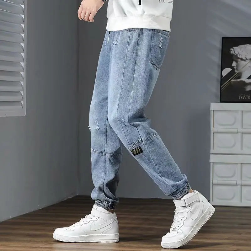 2026 New Hip Hop Harem Jeans Pants Men Loose Joggers Denim Casual Sweatpants Korea Ankle Length Trousers Streetwear Male Clothes