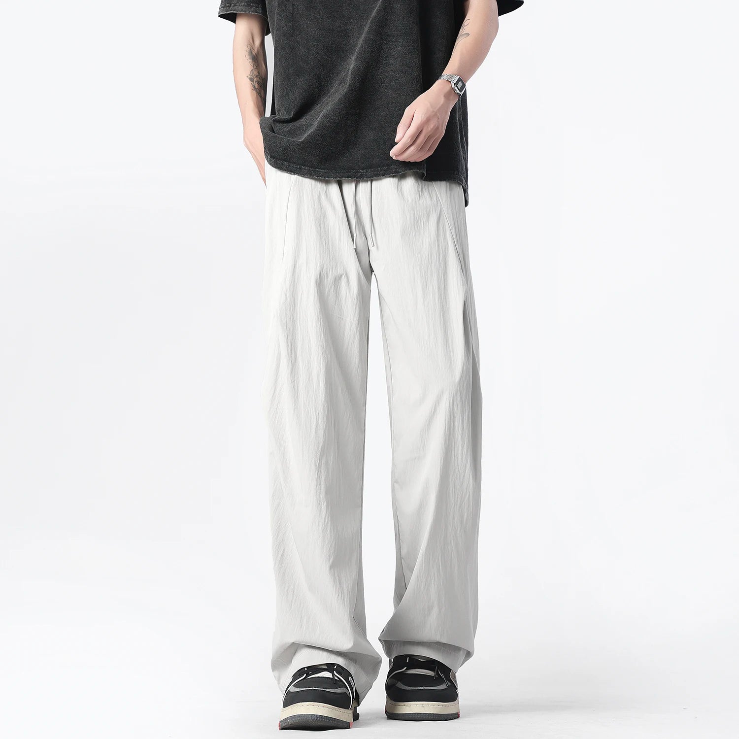 Streetwear Spring AutumnCasual Men Trousers Solid Color Harajuku Cargo Pants Fashion  Elastic Waist Straight Men's Pants 5XL