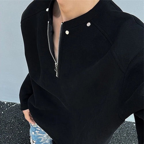 Autumn Casual Half-zip Long Sleeve Sweatshirts Men's Hip Hop Fashion Rivet Design Loose Tracksuit High Street Y2K O-Neck Hoodie