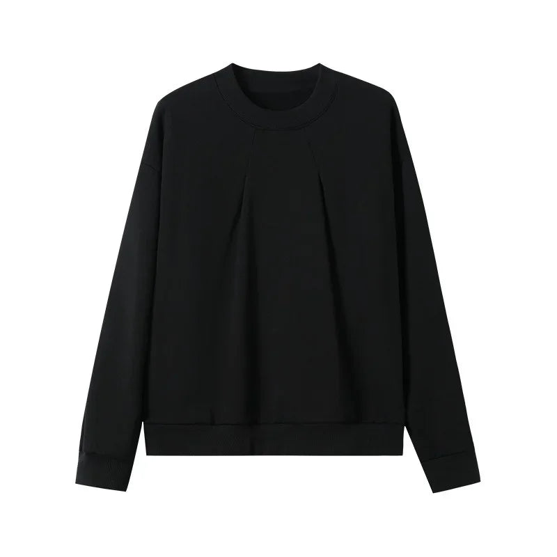 2026 Korean Fashion Crewneck Sweatshirts For Men Casual Design Pullover Y2K Hoodies Solid Color Streetwear Long Sleeve Tops