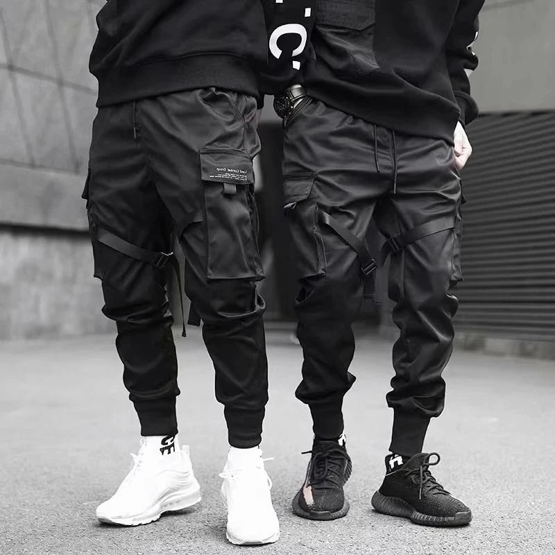 Ribbons Harem Joggers Men Cargo Pants Streetwear 2025 Hip Hop Casual Pockets Track Pants Male Harajuku Fashion Trousers