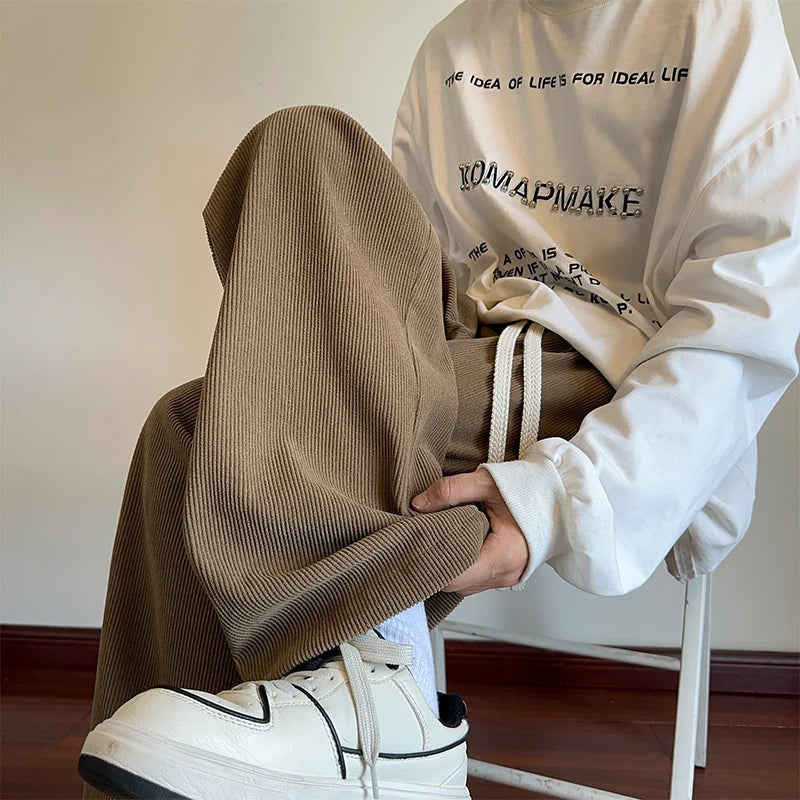 Men's Casual Pants 2025 New Korean Fashion Washed Cotton Jogger Wide Leg Straight Trousers Sweatpants Male Pants Big Size M 5XL