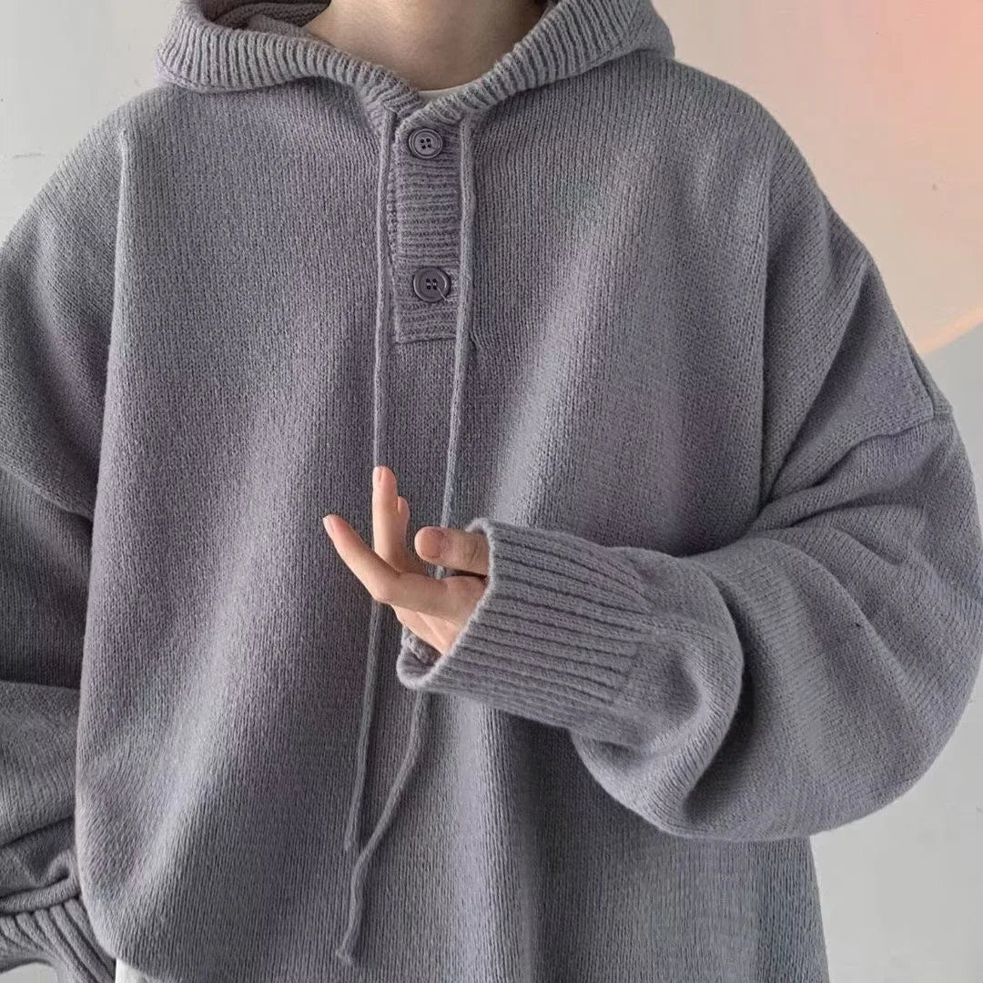 Men Sweater Streetwear Vintage Hooded Sweaters Oversized Pullovers Men Cozy Loose College Solid Knitted Tops Streetwear Hoodies