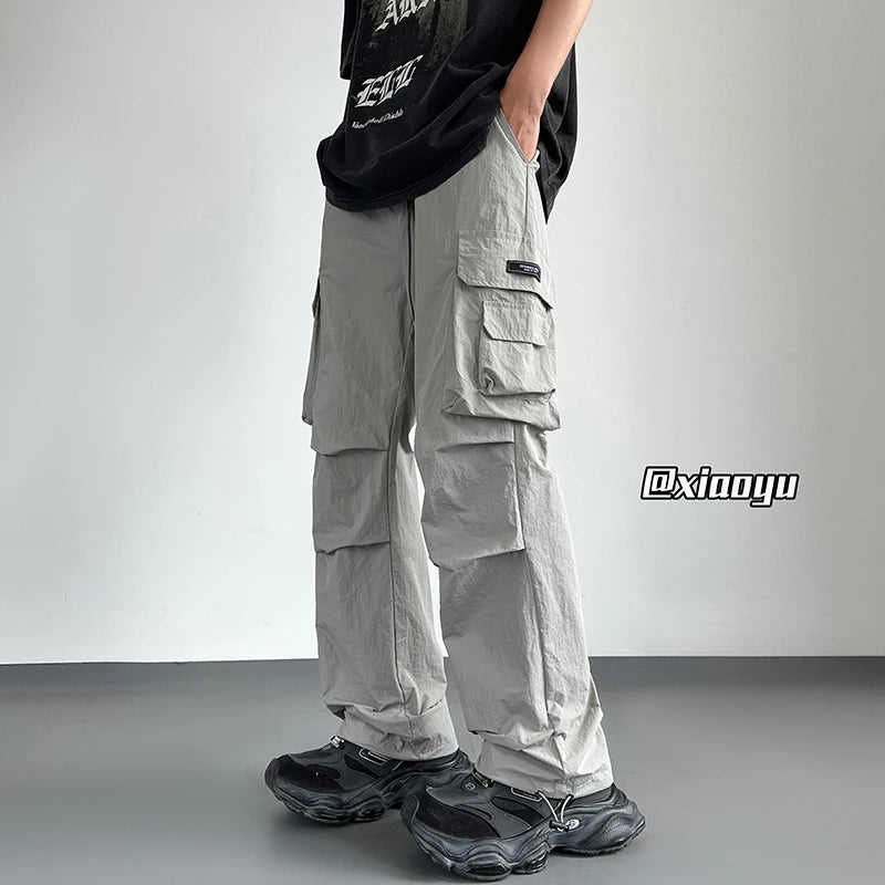 Streetwear 2026 Spring Summer Casual Men Trousers Solid Color Harajuku Lightweight Cargo Pants Fashion Straight Men's Pants