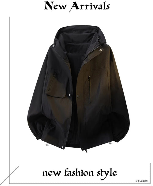 2026 Spring New Loose Men Cargo Jackets and Coats Streetwear All Match Waterproof Hooded Men's Casual Outdoor Jacket M-5XL