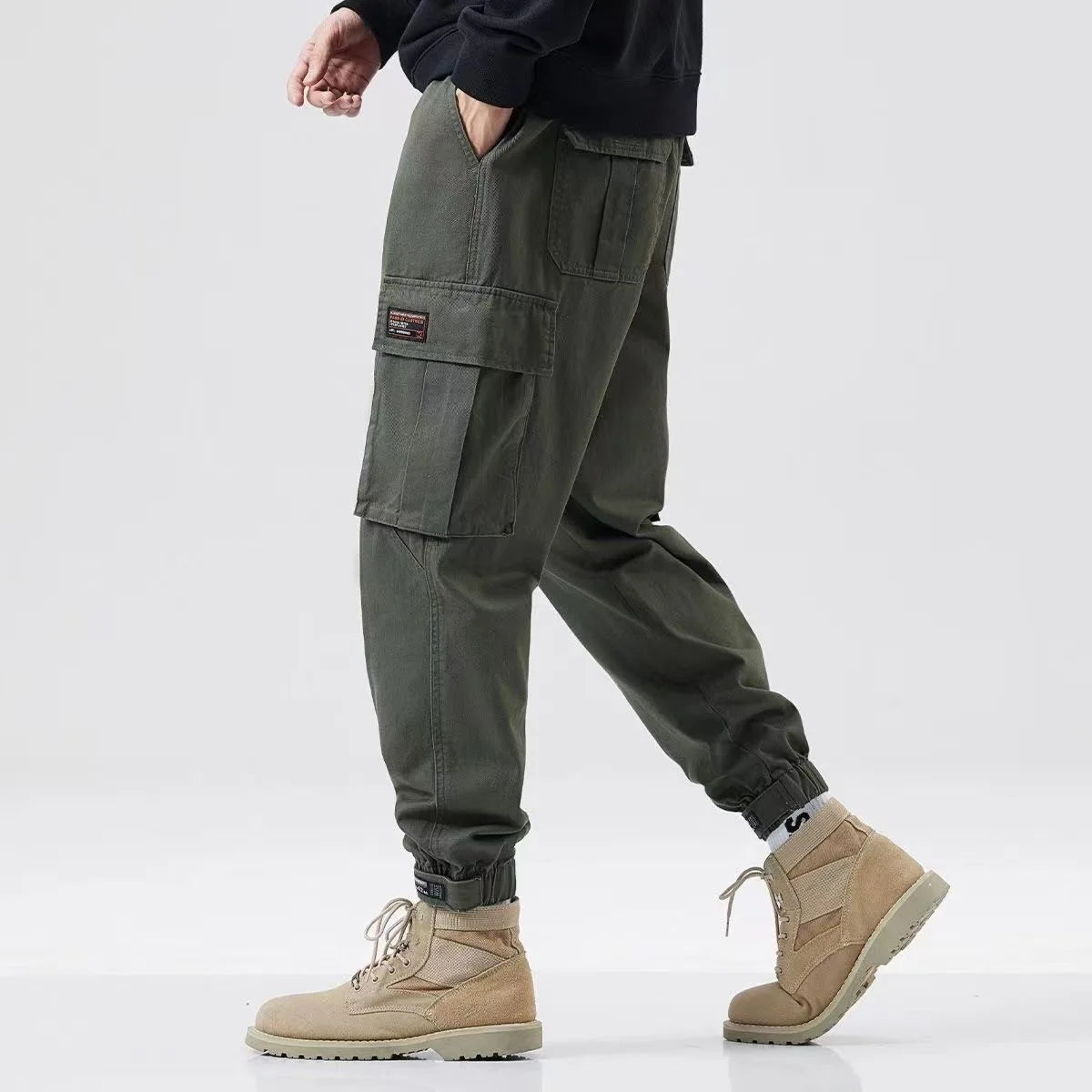 Men Cargo Pants Spring Cotton Trousers Male Baggy Army green Multi Pocket Trousers Joggers Pantalon Streetwear Sweatpants