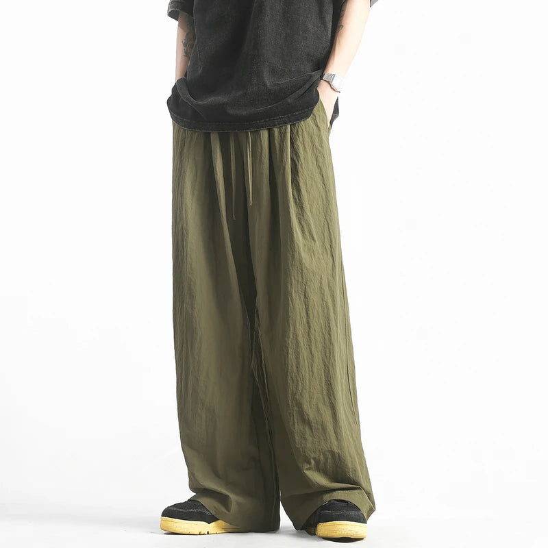 Y2K Men Streetwear Cargo Pants Korean Cotton Line Trousers Men Wide Leg Pants Solid Color Loose Joggers Baggy Harem Pants