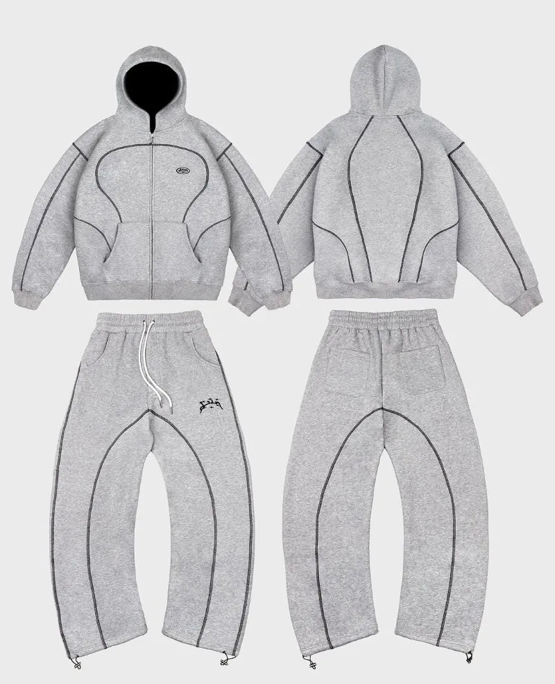 High street hip hop fashion new Y2k men clothing set retro trend casual sportswear personality pattern design loose sweatpants