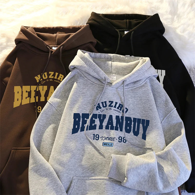 Autumn High Street Letter Printed Y2K Hoodies For Man Oversized Long Sleeve Hooded Sweatshirts Vintage Fleece Sudadera Hombre