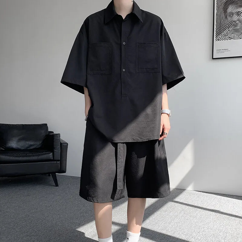 Summer Trend Men's Short Sleeve Set Men's Short Sleeve Sport Suit Shirt and Shorts Two Piece  Oversize Casual Fashion Tracksuit