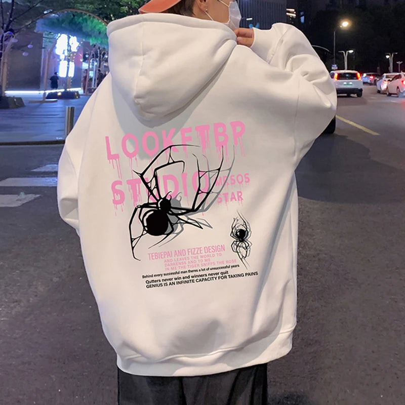 Winter Streetwear Spider Graphic Y2K Hoodies For Man Hip Hop Goth Fleece Print Pullover Hoody Oversize Retro Hooded Sweatshirts