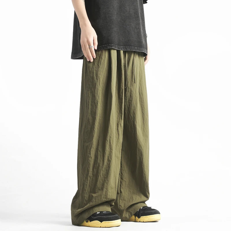 Y2K Men Streetwear Cargo Pants Korean Cotton Line Trousers Men Wide Leg Pants Solid Color Loose Joggers Baggy Harem Pants
