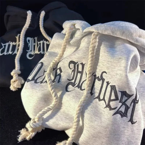Autumn American Goth Letter Printed Pullover Hoodies Man Hip Hop Cotton Fleece Hooded Sweatshirts Pocket Y2K Streetwear Hoody