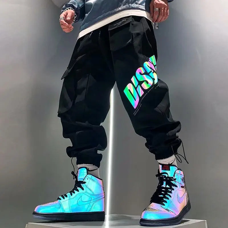 Mens Casual Cargo Pants Black Harem Loose Trousers Streetwear Pantalon Homme