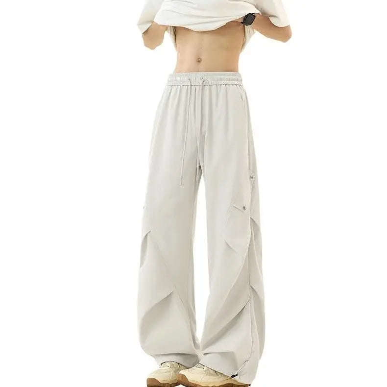 Casual Quick-dry Pants for Men American-style Workwear with Pleats New Summer Thin and Trendy Loose Straight-leg Pants
