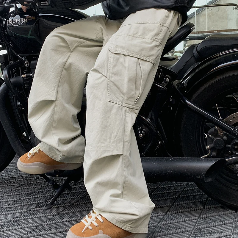 Y2K Big Pocket Men's Cargo Pants Japanese 2025 New Harajuku Loose Straight Wide Leg Trousers Baggy Pants Man Hip Hop Sweatpants