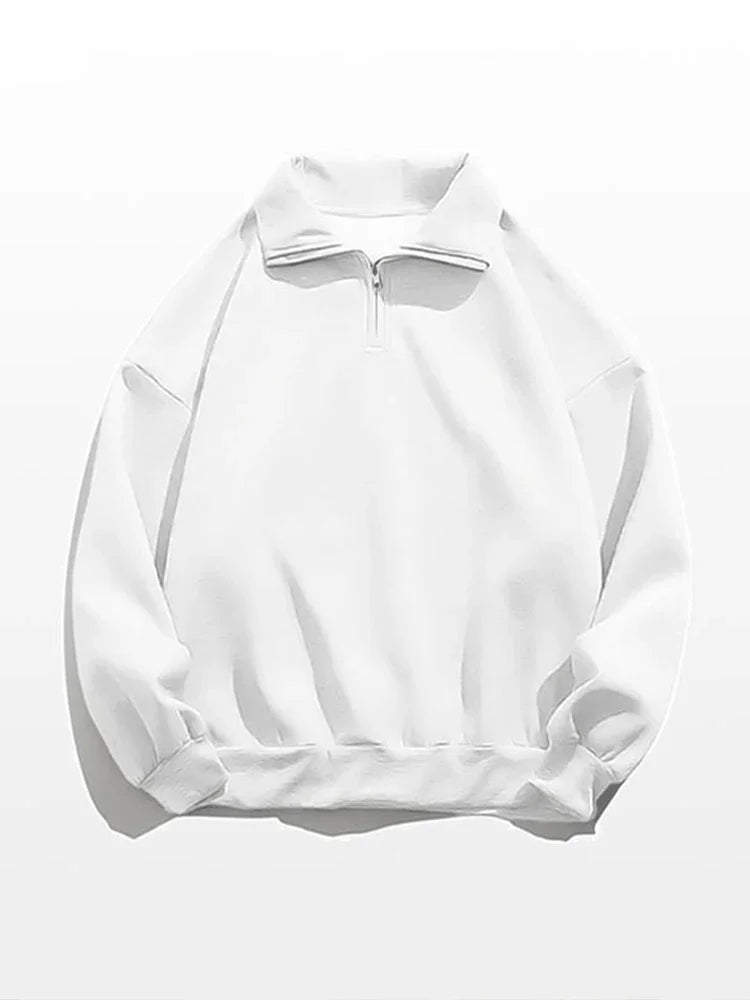 Men's Korean Fashion Half-zipper Sweatshirts Autumn Stand-up Collar Pullover Hoodies Y2K Vintage Solid Tops Hombre Tracksuit