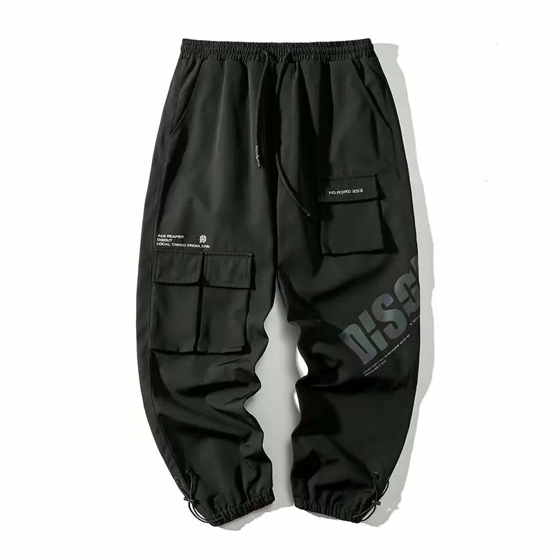 Mens Casual Cargo Pants Black Harem Loose Trousers Streetwear Pantalon Homme