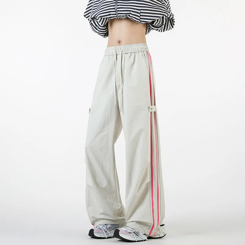 Casual Baggy Cargo Pants Y2K Side Striped Sweatpants Wide Leg Straight Casual Pants Unisex Men trousers Drawstring Pants 5XL