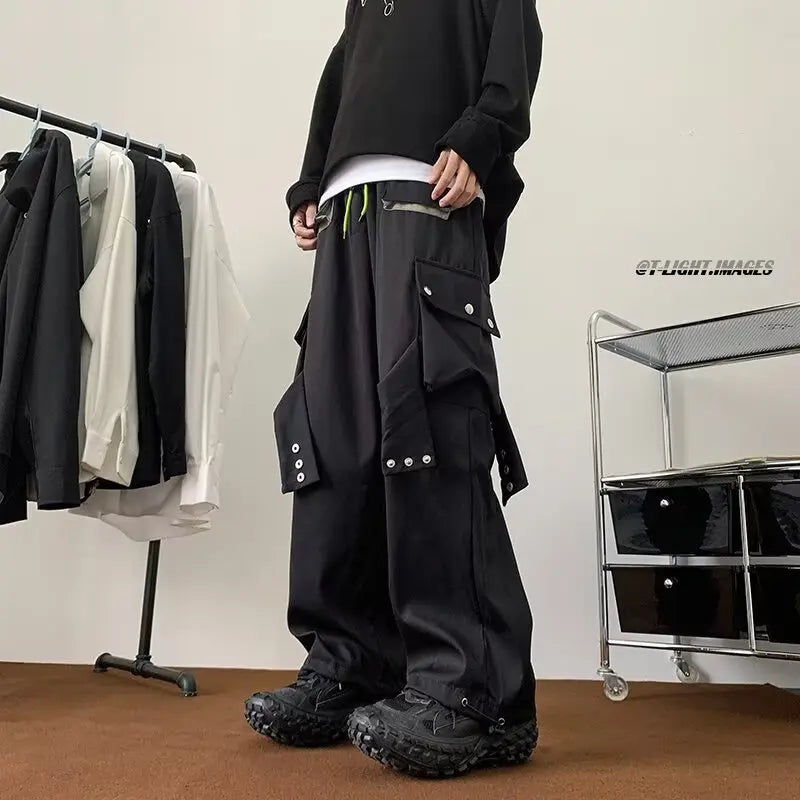 Streetwear Hip Hop Joggers Cargo Pants Men Overalls Multi-Pocket Black Pants Harajuku Fashion Men's Wide Leg Baggy Sweatpants