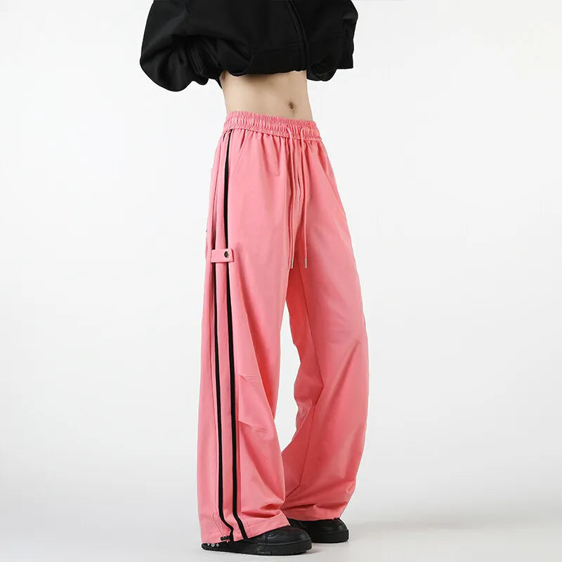 Casual Baggy Cargo Pants Y2K Side Striped Sweatpants Wide Leg Straight Casual Pants Unisex Men trousers Drawstring Pants 5XL