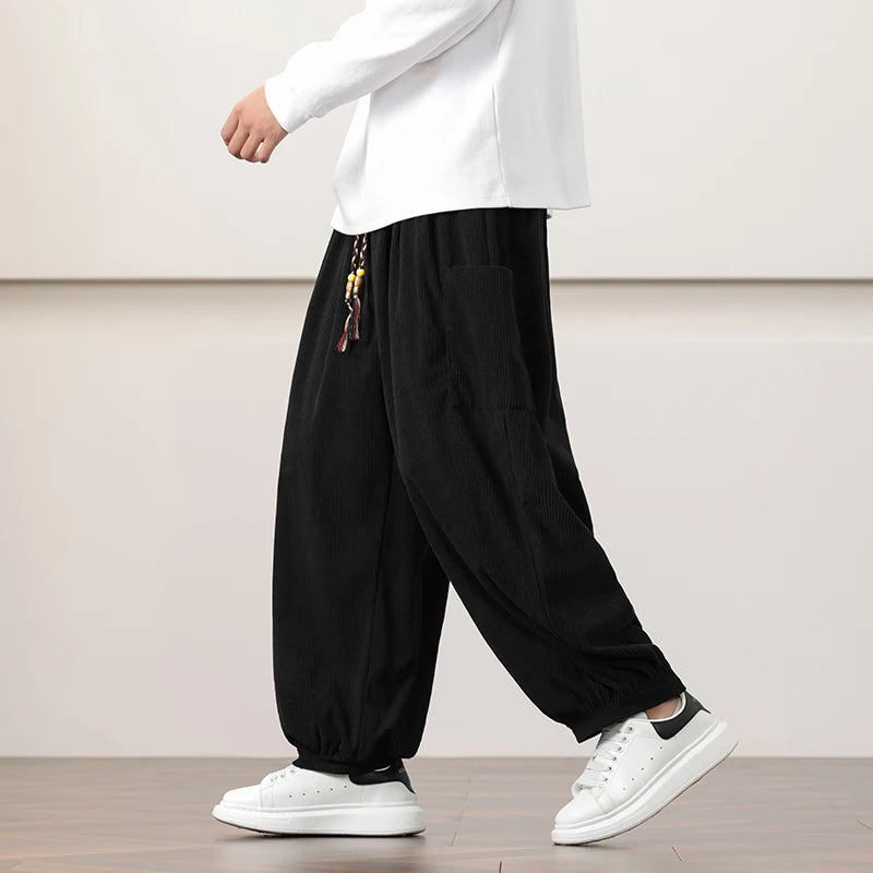 2026 Men Summer Autumn Bloomers Male Casual Printed Loose Cotton Harem Pants Men Big Crotch Pants Men Hip Hop Baggy Pants