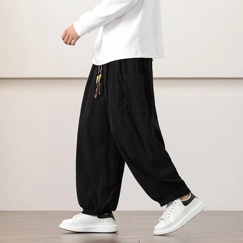 2026 Men Summer Autumn Bloomers Male Casual Printed Loose Cotton Harem Pants Men Big Crotch Pants Men Hip Hop Baggy Pants