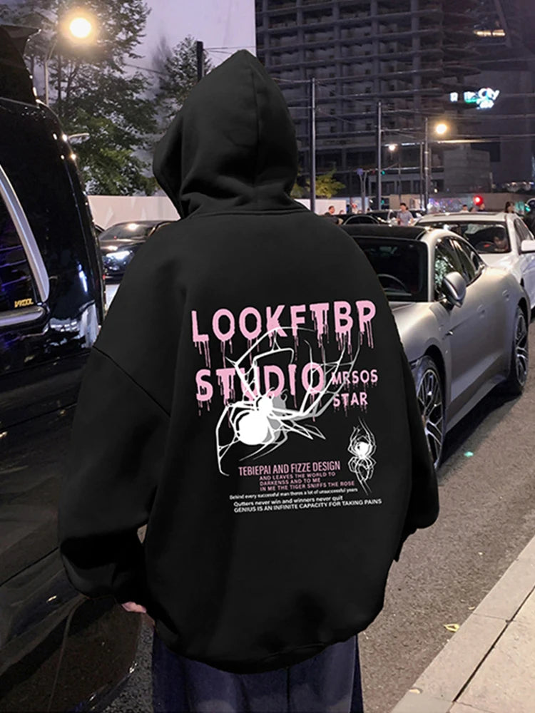 Winter Streetwear Spider Graphic Y2K Hoodies For Man Hip Hop Goth Fleece Print Pullover Hoody Oversize Retro Hooded Sweatshirts