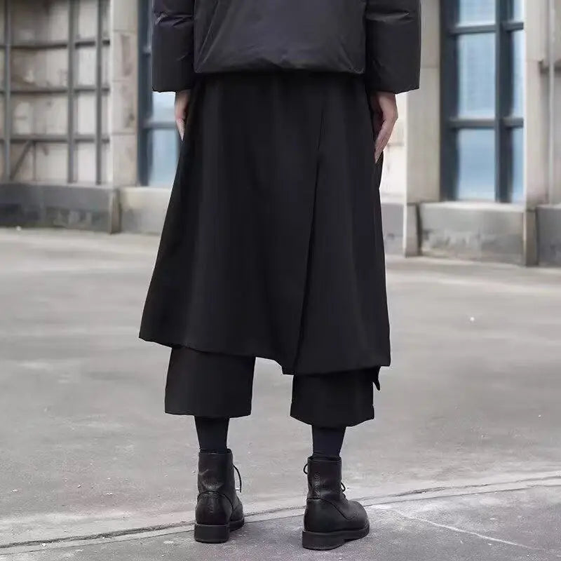 Men's Wide Leg Pants Solid Joggers Streetwear Elastic Waist 2025 Irregular Skirts Trousers Men Loose Punk Pantalon 3XL
