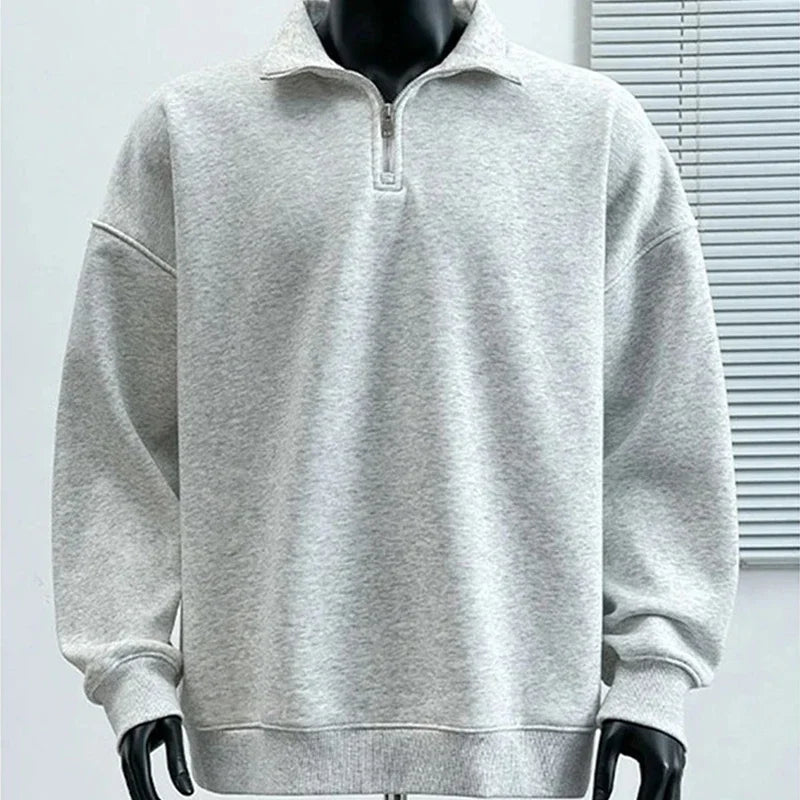 Men's Korean Fashion Half-zipper Sweatshirts Autumn Stand-up Collar Pullover Hoodies Y2K Vintage Solid Tops Hombre Tracksuit