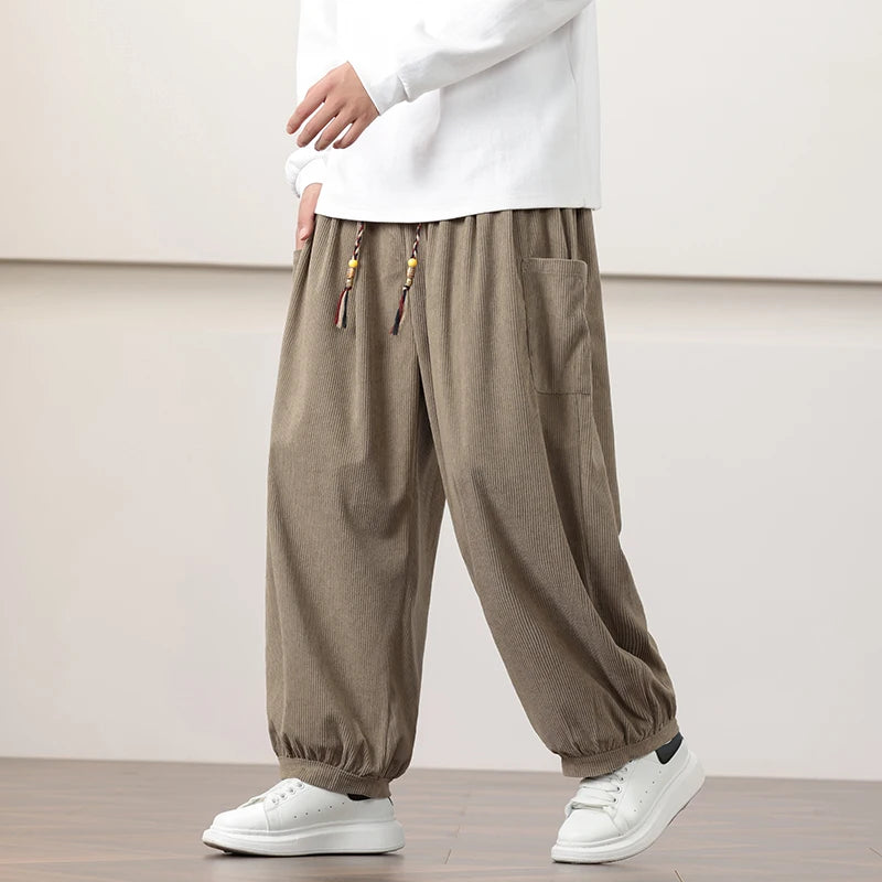 2026 Men Summer Autumn Bloomers Male Casual Printed Loose Cotton Harem Pants Men Big Crotch Pants Men Hip Hop Baggy Pants