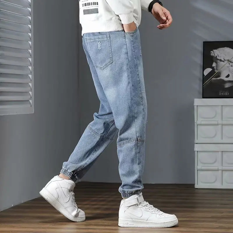 2026 New Hip Hop Harem Jeans Pants Men Loose Joggers Denim Casual Sweatpants Korea Ankle Length Trousers Streetwear Male Clothes