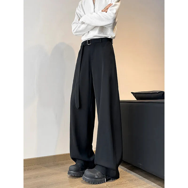 New Men Black Straight Pants Fashion Korean Loose Suit Trousers Casual Draped Baggy Gray Wide Leg Pant Male Streetwear 5XL